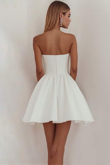 A-Line Straight Satin Knee Length Little White Dress